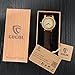 CUCOL Minimalist Mens Wooden Watches Brown Cow Leather Strap Wood Watch Japanese Quartz Movement
