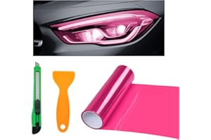 povtii Tint Vinyl Film Sticker Sheet Roll for Car Headlight, 12×48 Inch Auto Taillight Vinyl Wrap Film, Self Adhesive Fog Light Vinyl Film with Squeeze & Cutter, Car Accessories (Pink)