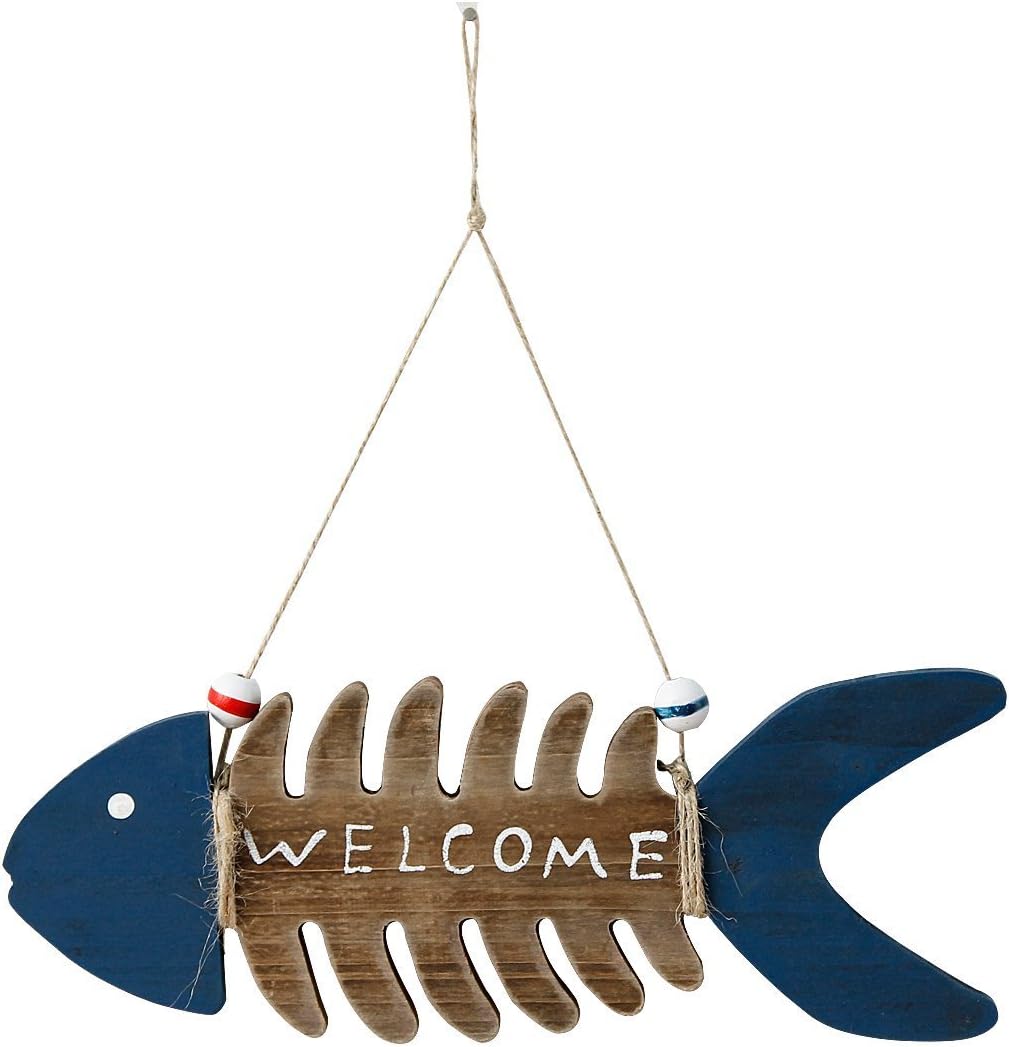 Nautical Hand Carved Wooden Fish Wall Hanging Ornaments Welcome Home Decor