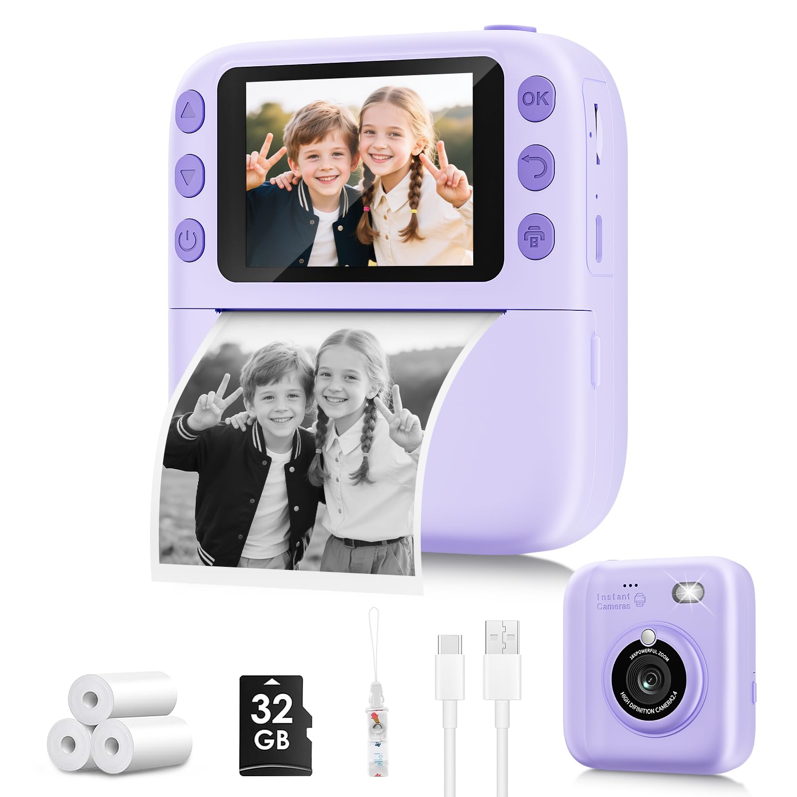 Photo 1 of Instant Print Camera for Kids, Christmas Birthday Gifts for Girls Boys, 1080P Instant Digital Print Cameras for Toddler,Portable Toy for 4 5 6 7 8 9 10 Year Old Girl with 32GB SD Card?Purple