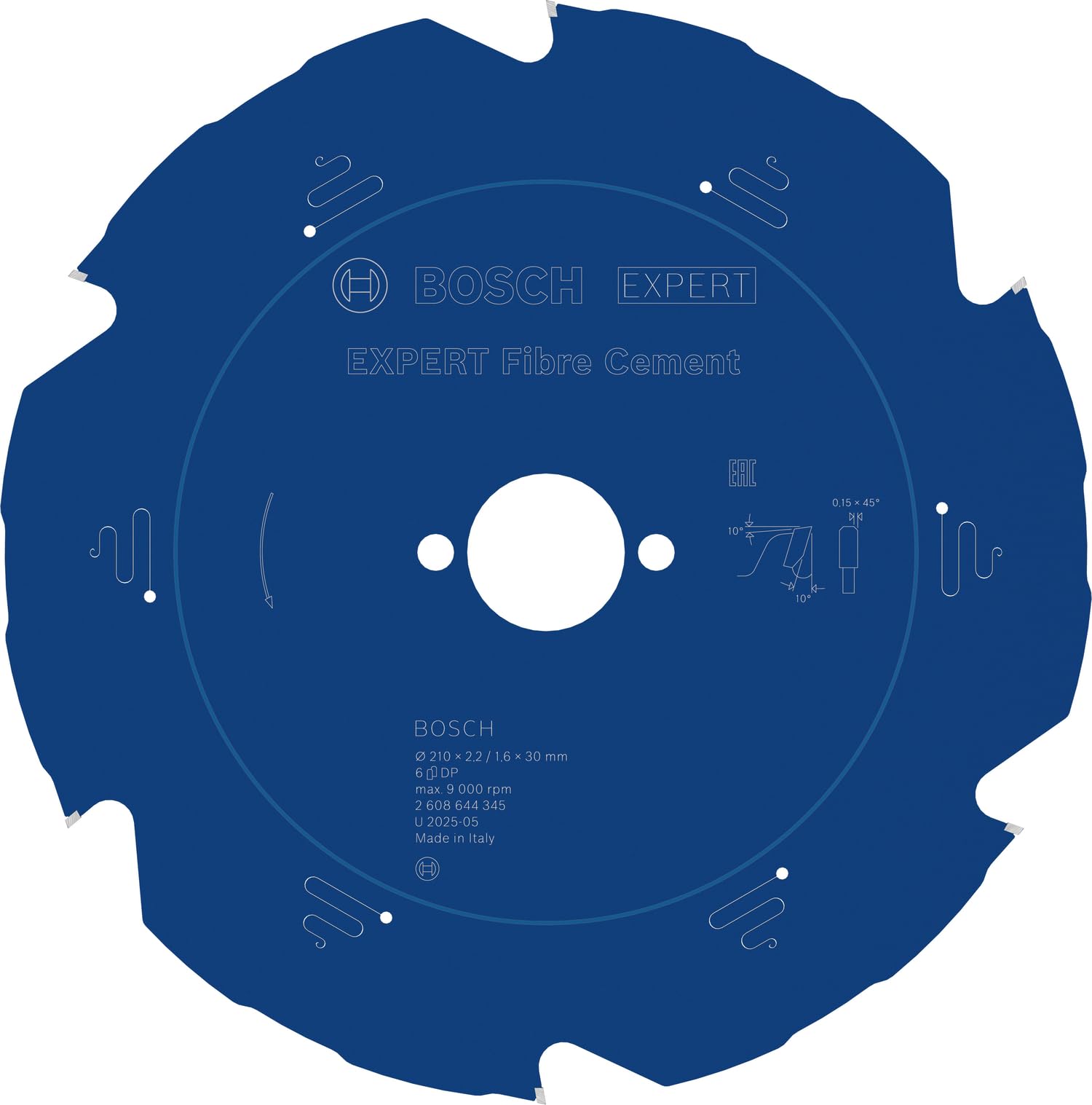 Bosch Professional 2608644345 Expert for Fibre Cement Circular Saw Blade (for Fibre Cement, 210 x 30 x 2.2 mm, 6 Teeth,Circular Saw Accessory), Diameter 210 mm