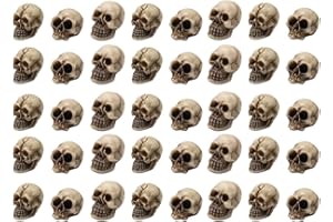 PASOLABE 40Pcs Halloween Mini Skull Figurine Halloween Miniature Skeleton Head Statue Mini Skeleton Skull Heads Halloween Skeleton Figurines for Halloween Decoration