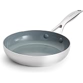 GreenPan Valencia Pro Tri-Ply Stainless Steel 8&rdquo; Frying Pan Skillet, PFAS-Free Ceramic Nonstick Coating, Induction Ready Cookware, All Cooktops, Eggs &amp; Omelets, Dishwasher &amp; Oven Safe 600F