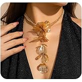 Quivox Chunky Gold Statement Necklace for Women Long Boho Flower Y Necklace Vintage Gold Leaf Lariat Necklaces Charm Beach Vacation Jewelry Accessories