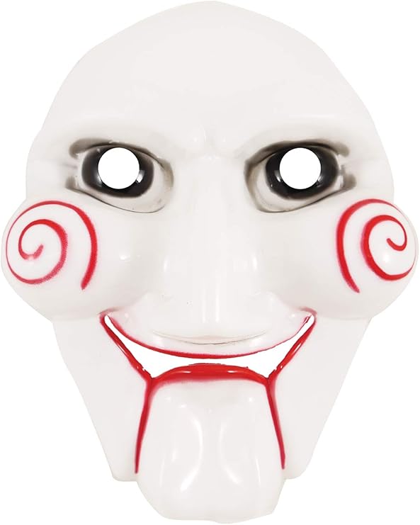 labreeze Scary Jigsaw Face Mask Mens Evil Horror Clown Saw Halloween White Mask Amazon.co.uk