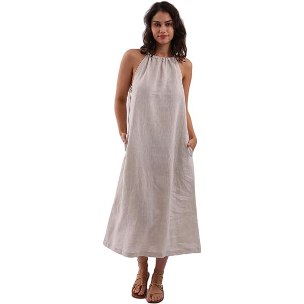 Amazon.com: Amazhiyu Women's Pure Linen Summer Sleeveless Strap Midi Dresses  with Pockets Black, Medium : Clothing, Shoes & Jewelry