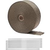 Tuxihapp 1.97'' x 49 Ft Car Exhaust Heat Wrap Roll, Lava Fiber Heat Shield Pipe Insulation Roll with Stainless Steel Ties, Titanium Exhaust Thermal Protection Tape for Motorcycle (50FT/15M)