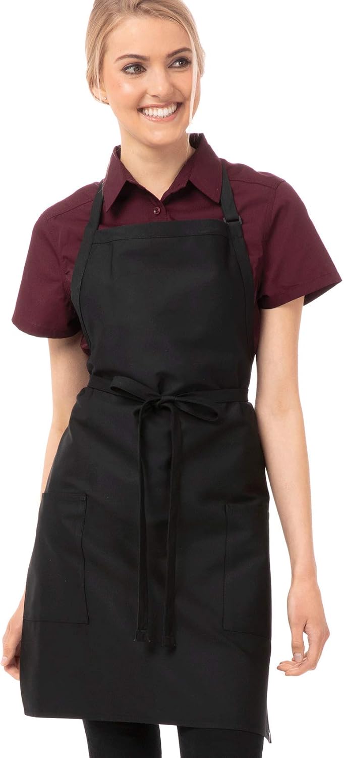 Chef Works Two Patch Pocket Bib Apron (F53), Black, Medium: Kitchen Aprons: Clothing