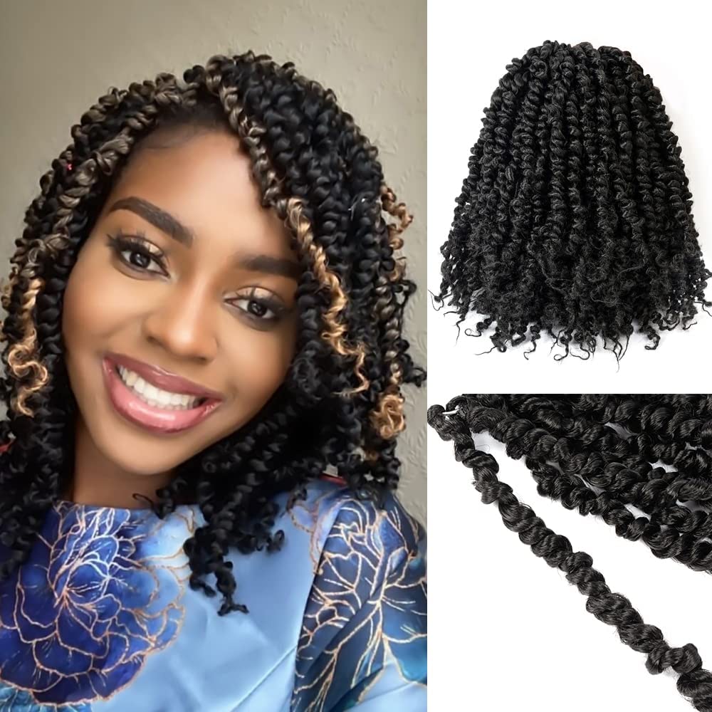 YDDM Pre-Looped Crochet Twist Braids - 10 Inch Passion Twist Hair (1B) - 8 Pack Pretwisted Hair Extension — image 1