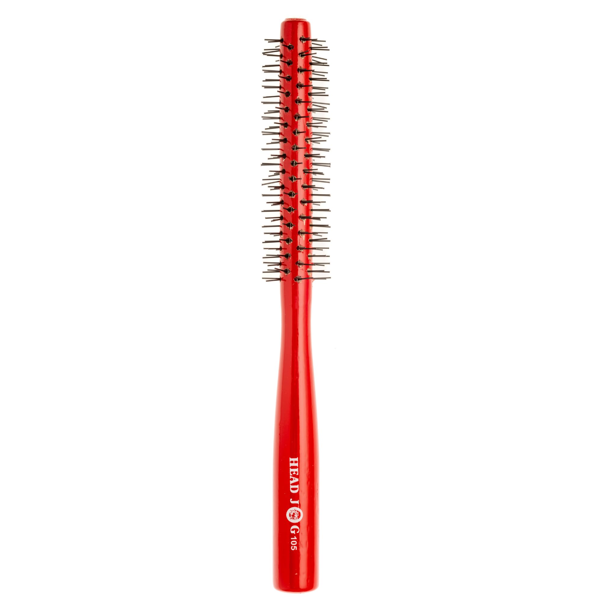 Head Jog 105 Small Radial Styling Brush. Natural Wooden Brush With Red Gloss Finish. Great For Grooming Or To Add Volume When Blow Drying. Ideal For Fine To Normal Hair Types. 25mm