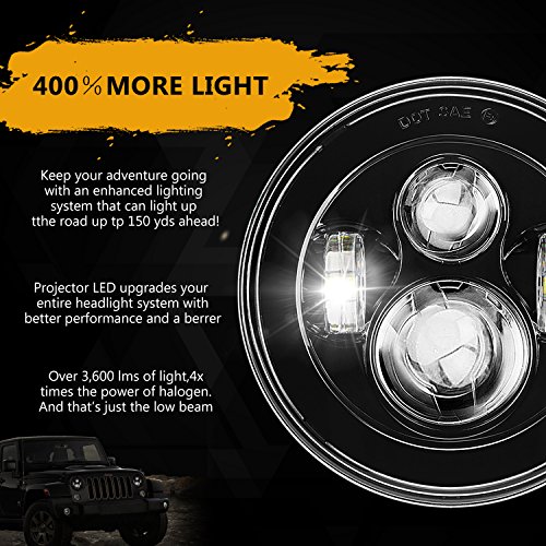 Sunpie Black 7" Round LED Projection Headlights Kit for Jeep Wrangler