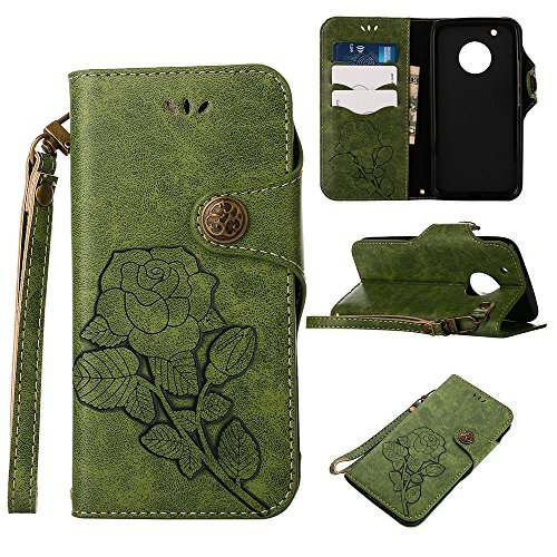 Moto G5 Plus Case, Moto G Plus (5th Gen) Case, Linkertech [Kickstand Feature] PU Leather Wallet Flip Pouch Case Cover with Wrist Strap & Card Slots for Motorola Moto G Plus (5th Generation) (C-4)