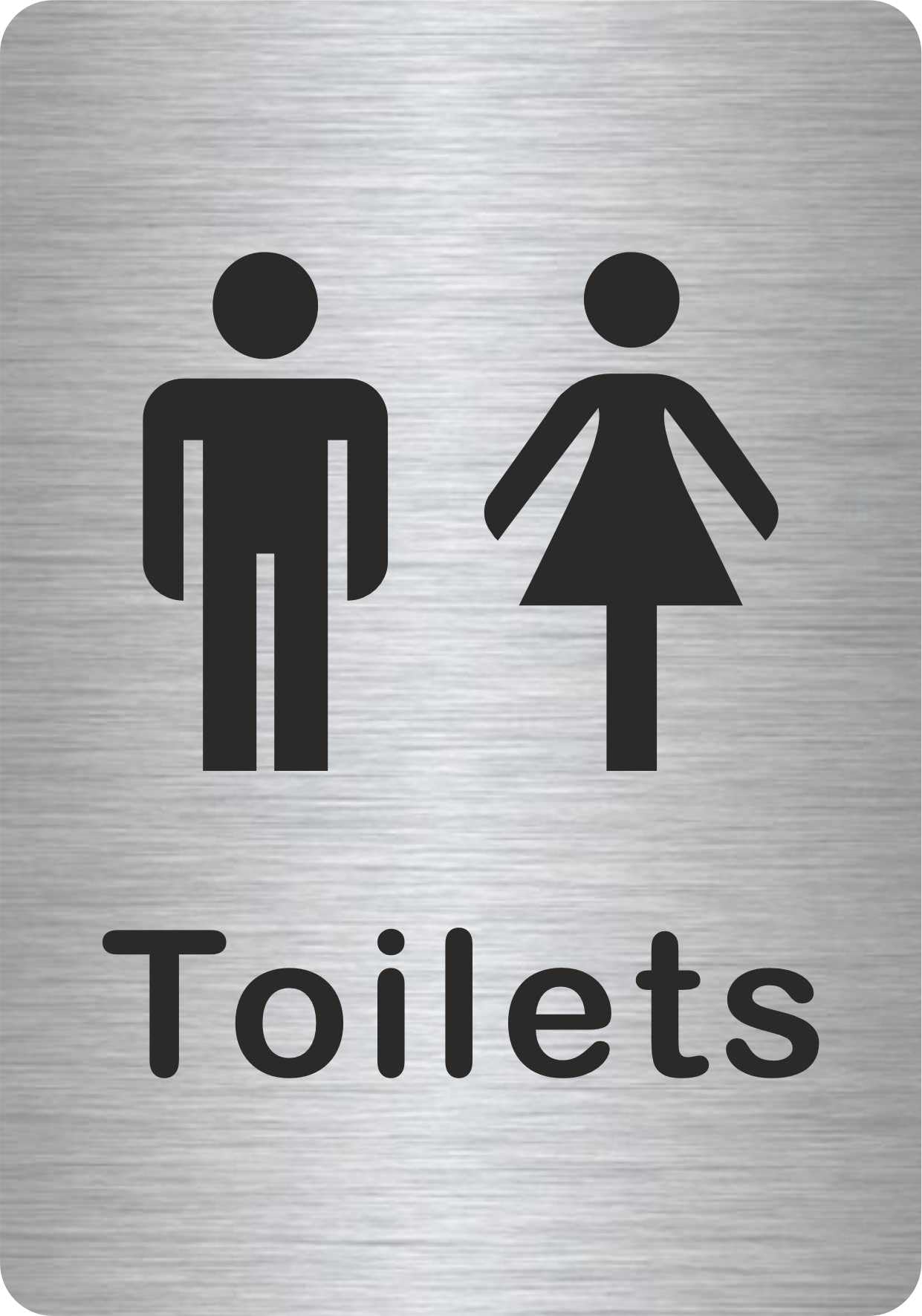 Customcard Ltd Set of 3 Aluminium Signs: Toilets, Male, Female sign–high quality, brushed silver finish with tape on the back