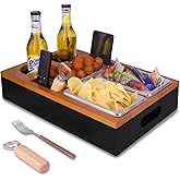 Goulich Wooden Couch Tray, Couch Bar Snack Box Wine Glass Holder,Couch Butler with Stainless Steel、Bottle Opener and Forks, Great for Lap and Couch,Bed Tray,Couch Caddy,Tv Trays for Eating on Couch