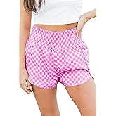 SELINK Shorts for Women Casual Pink Leopard High Waisted Athletic Shorts Shirred High Waist Daily