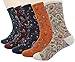 Bellady Women Lady's 5 Pair Bohemian Vintage Style Cotton Crew Socks,Multi Color