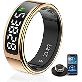 Koepovk Unisex Smart Ring with LED Display, Touch Controls, and Charging Case - Tracks Activity, Sleep, Heart Rate, and Blood Oxygen, IP68 Waterproof (Gold, #8)