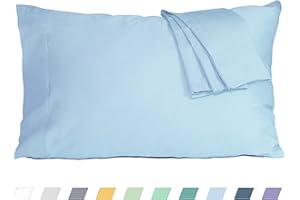 HOMTEC Cotton Pillow Cases Standard Size, 20 by 30 inches Queen Pillowcases, Light Blue Pillow Cases Set of 2, Pillow Cases Queen Cotton Percale Weave Pre-Shrunk Breathable and Hypoallergenic