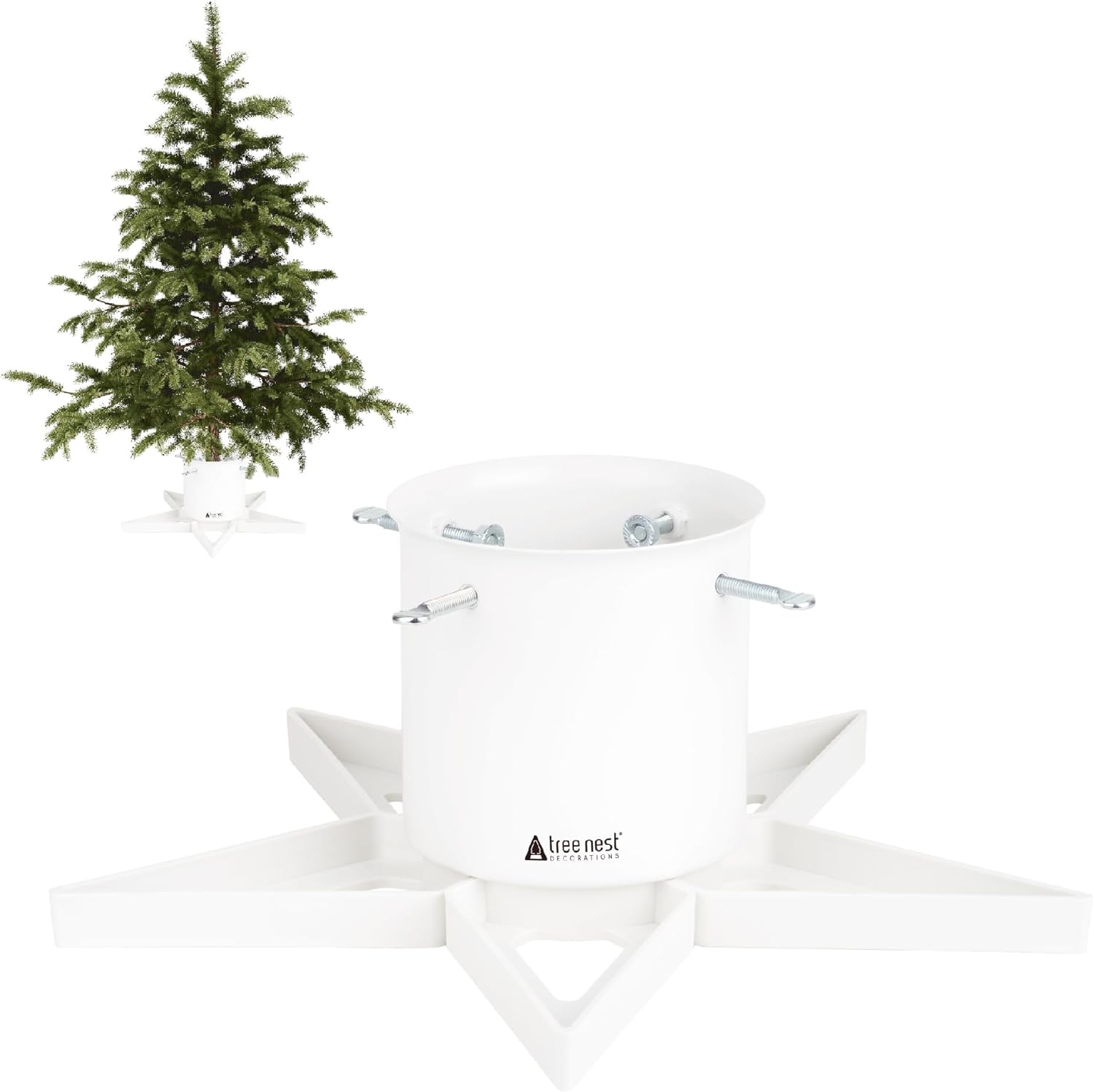 Tree Stands - Tree Nest Star+ Christmas Tree Stand for Live Real Trees Small Christmas Tree Holder up to 6ft White V2 224695 Base for Live Tree