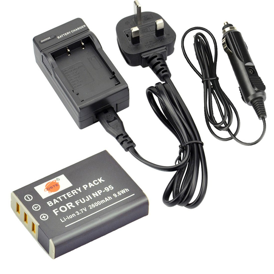 DSTE NP-95 Rechargeable Li-ion Battery + DC29U Travel and Car Charger Adapter for Fujifilm FinePix F30 and Compatible with RICOH DB-90, GXR, GXR Mount A12, GXR P10 Digatal Camera
