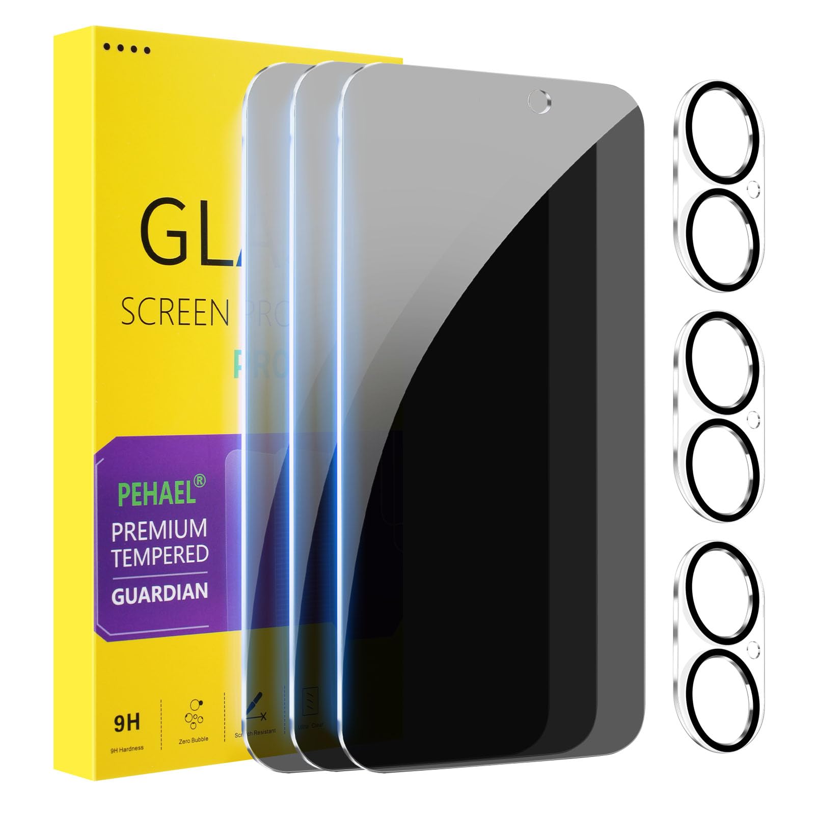 Photo 1 of PEHAEL 3+3Pack for iPhone 17 Privacy Screen Protector with Camera Lens Protector Full Coverage Anti-Spy Tempered Glass Film 9H Hardness Easy Installation Bubble Free [6.3 inch]