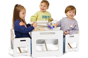 Zupemo Montessori Toddler Table and Chair Set, Wooden Craft Kids Table and Chair Set, Weaning Table and Chair Set for Toddlers in Home, Nursery, Playroom, Ideal for Drawing, Crafts, Learning & Play