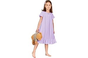 Arshiner Girls Nightgowns Sleepwear Short Sleeve Victorian Pajama Dress Soft Princess Sleepshirt for 3-12 Years Kids