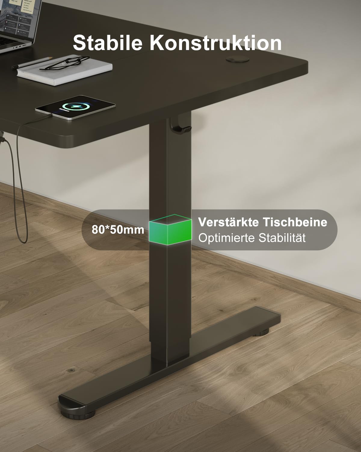 Devoko Höhenverstellbarer Schreibtisch 140x80cm mit Typ-C Ladeanschluss, Schreibtisch Höhenverstellbar Elektrisch, Mobiler Elektrisch Computertisch mit Kabel Management Tray, Schwarz 7
