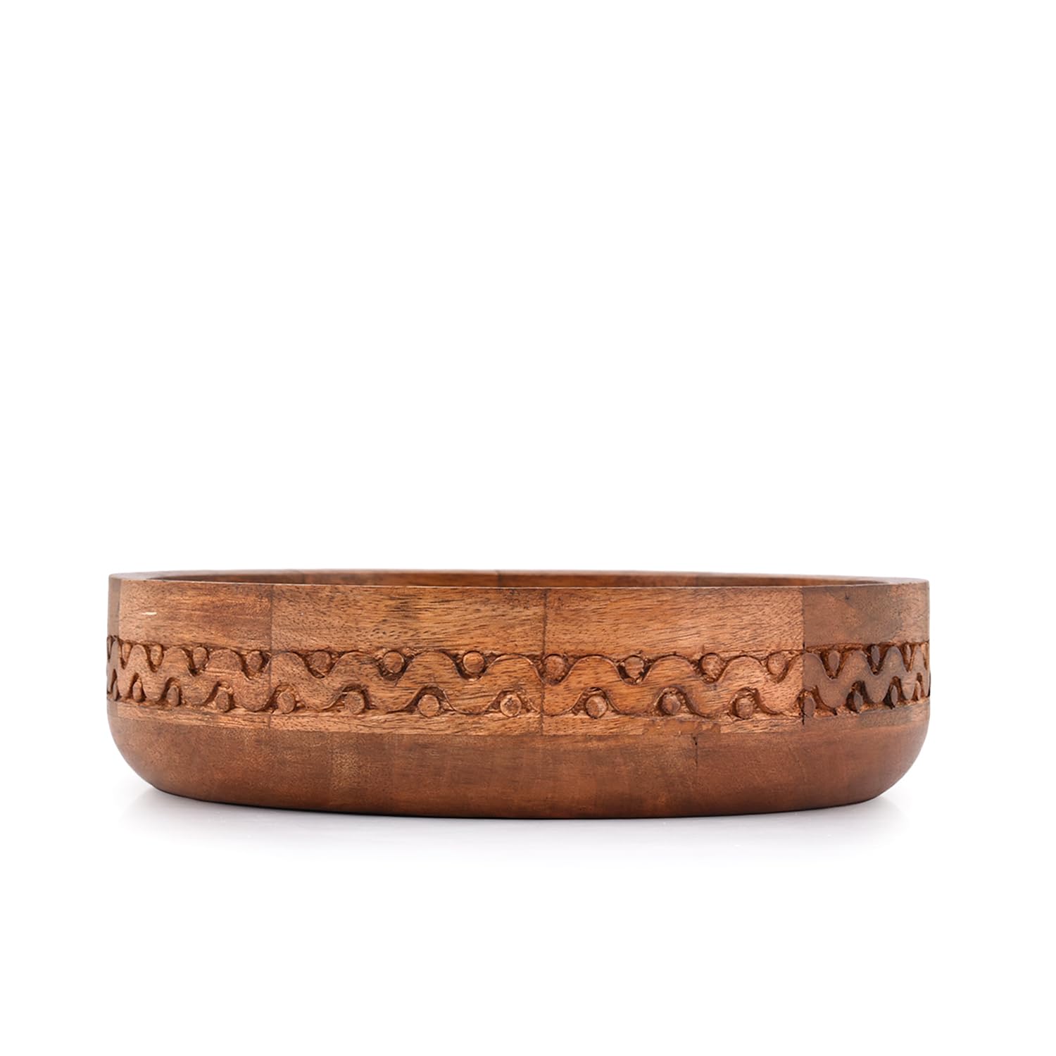 EDHAS Mango Wood Decorative Round Carved Bowl for Decoration, Centerpiece Bowl for Table (10" x 10" x 2.5") - Image 2