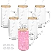 Maucircol 16 Oz Snow Globe Tumbler With Handle, Pre-Drilled Double Wall Snow Globe Glass Cup For Glitter, 6 Pack