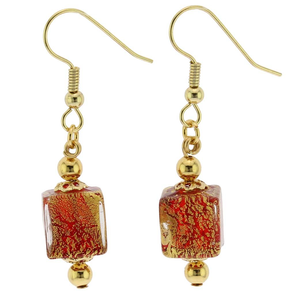 Glass Of Venice Murano Glass Antico Tesoro Cubes Earrings - Ruby Red