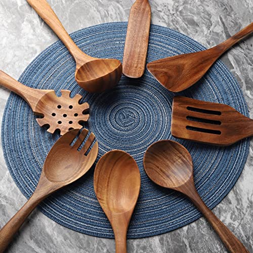 Wooden Spoons for Cooking, 8 Pcs Wooden Cooking Utensils Set Natural