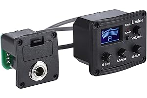 EXHUMKY Ukulele Preamp Amplifier Band Eq Equalizer and Piezo Pickup LCD Display Tuner System for Acoustic