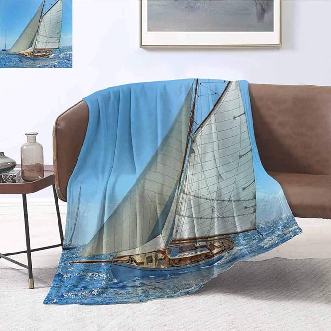 Nautical Comfortable Large Blanket Sailboat on The Sea Regatta Race