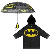 DC Comics Kids Umbrella and Slicker, Batman or Superman Toddler Boy Rain Wear Set, for Ages 2-7