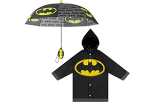 DC Comics Kids Umbrella and Slicker, Batman or Superman Toddler Boy Rain Wear Set, for Ages 2-7