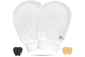 MEIYANTE Korean Exfoliating Mitts (2pcs White L) Microdermabrasion at Home Exfoliating Gloves Visibly Lift Away Dead Skin, Great for Spray Tan Removal or Keratosis Pilaris Made of 100% Viscose Fiber