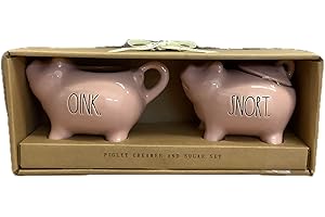 RAE DUNN BY MAGENTA Rae Dunn Ceramic Cream Creamer and Sugar Set (Cream, Sugar (Pink Pigs))