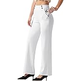Willit Women's Wide Leg Dress Pants High Waisted Stretch Work Pants Office Business Casual Slacks Pockets Short White L