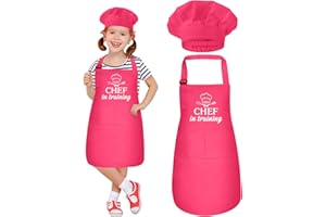 XLSXEXCL Kids Apron and Chef Hat Set, “CHEF in training” Apron Adjustable Child Apron Chef in Training Funny Apron