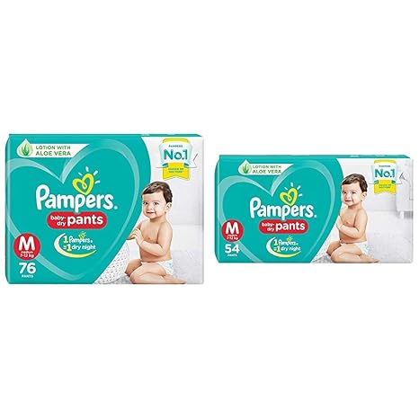 Pampers New Diapers Pants, Medium (76 Count) & Pampers New Diapers Pants, Medium (54 Count)