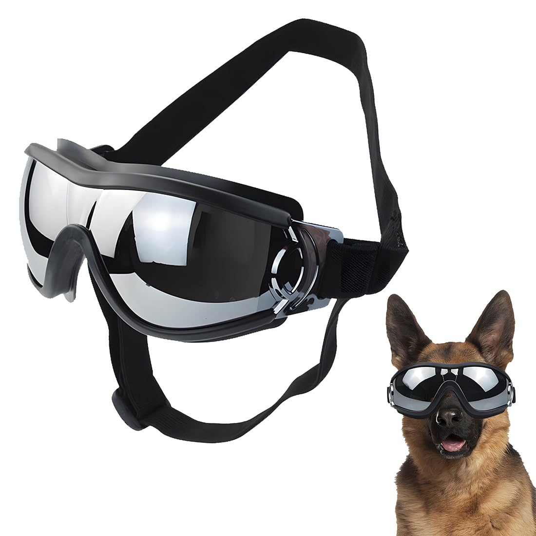 MenYiYDS Dog Goggles, Waterproof & UV Protection Sunglasses with Adjustable Rubber Strap, Windproof for Medium to Large Dogs