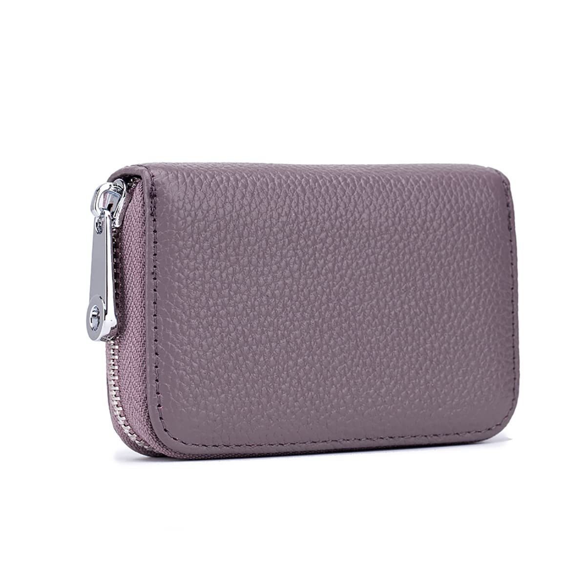 Meowoo Credit Card Holder RFID Blocking Genuine Leather Mini Credit Card Wallet Purse with Zipper for Women Men (Taro Purple)