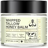 HUALIJIA Beef Tallow for Skin, Organic Tallow and Honey Balm, Tallow Face Moisturizer, Grass Fed Whipped Beef Tallow with Honey Beeswax - Deeply Hydrates and Moisturizes Face Body, Unscent, No Greasy