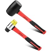 WOTAHI 2-Piece Hammer Set - 16 oz Rubber Mallet Hammer and 35 mm Double-Faced Soft Hammer with Solid Head and Soft Grip Fiberglass Handle,2 Piece Rubber Mallet Set