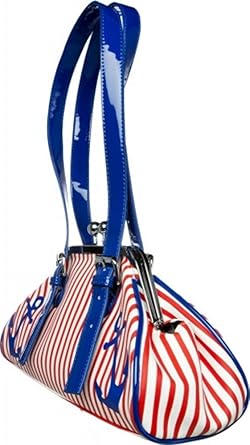 blue and white striped purse