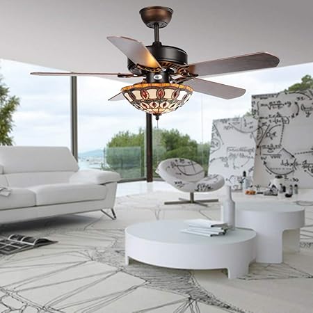 Anfersonlight 52 Inch Black Ceiling Fan With Tiffany Light
