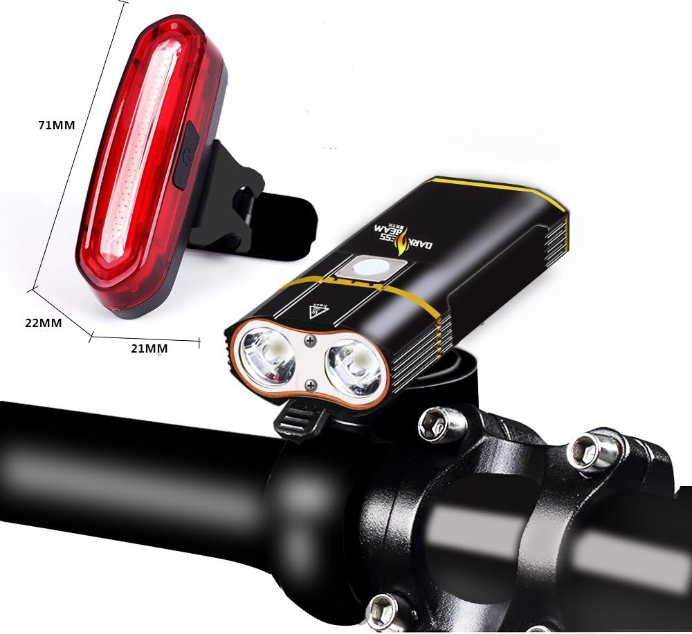 PSNY LED bicycle lights, 2 x Cree XM-L2 5,200 mAh battery, 2,400 lm, rechargeable USB bicycle headlamp with 120 lm rear light, portable, waterproof bicycle lamp set