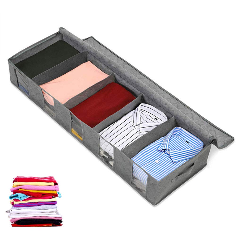 Under Bed Storage Bag Organizer with Zips 5 Clear Window Large Capacity Foldable Breathable Underbed Storage Containers Quilt Bag for Clothing Shoes Blankets Clothes (1PC-97 x 33 x 15 cm)