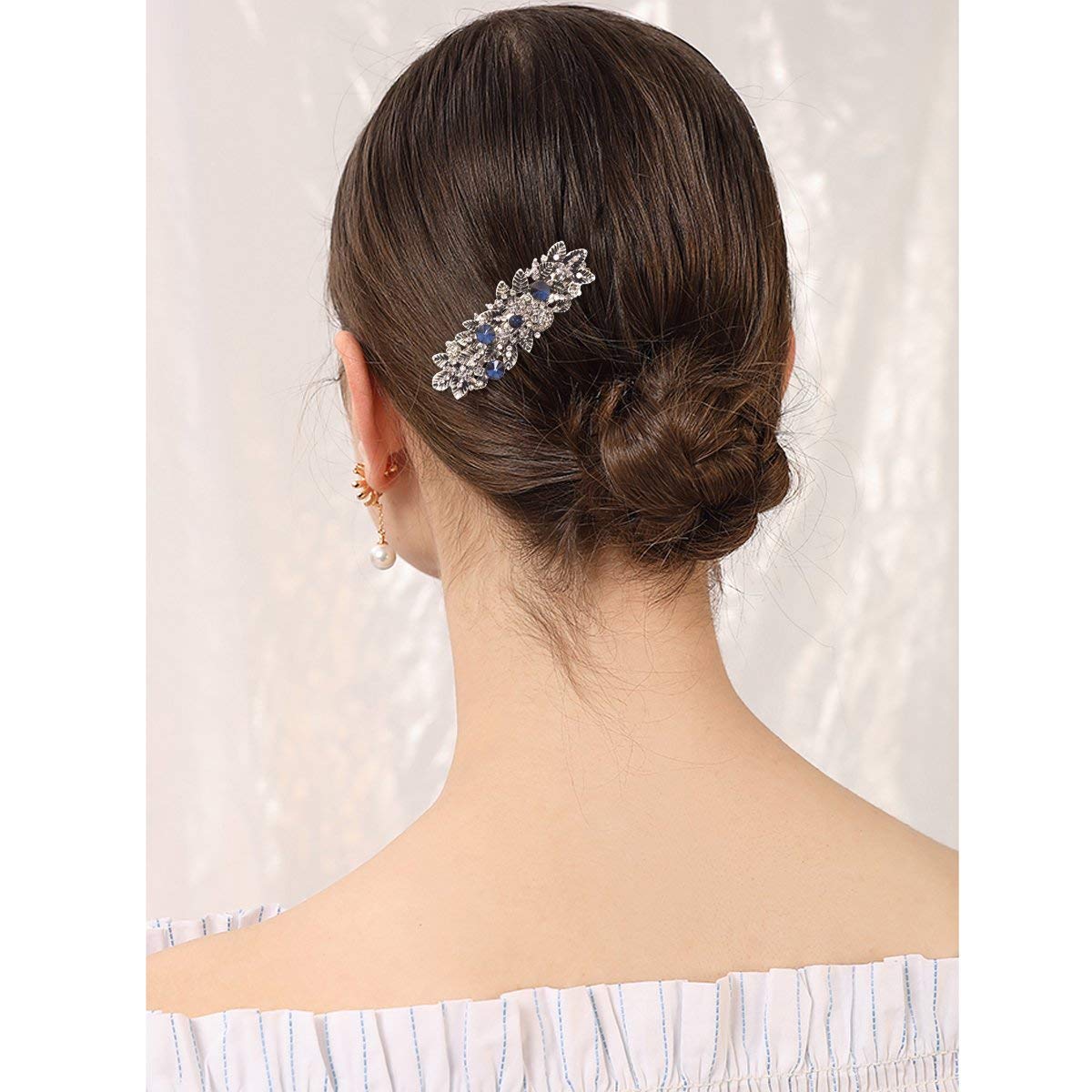 Kicosy Barrettes for Women Hair Barrettes for Women 3 Pack Vintage Shining Rhinestone Hair Barrettes Metal Flower Butterfly French Clip Faux Crystal Hair clip Spring Hair Barrette,Black and Navy Blue: Beauty